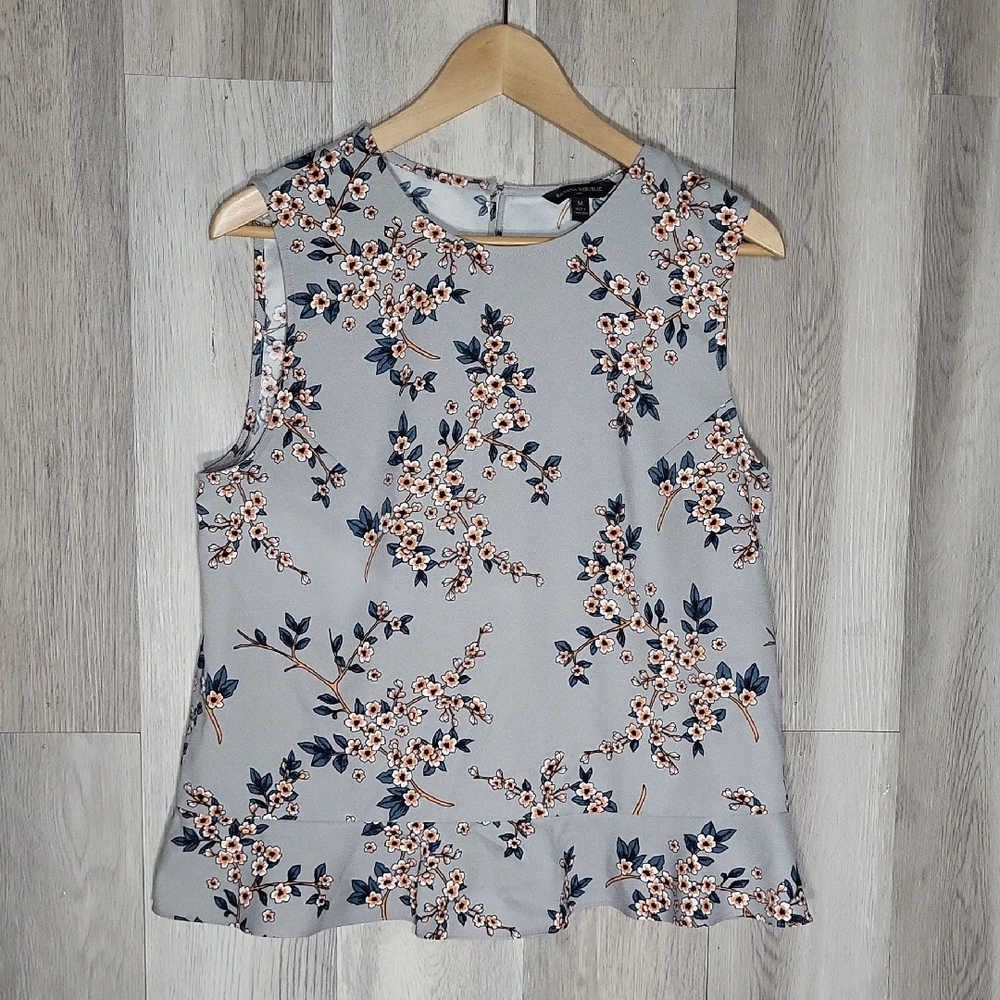Banana Republic Womens Medium Sleeveless Blouse Tank Floral Flowy Keyhole Peplum